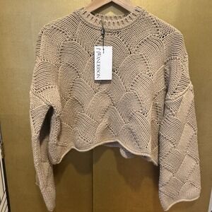 NWT JW Anderson Women's XS Beige Boxy Cropped Short Knit Sweater Designer AOP